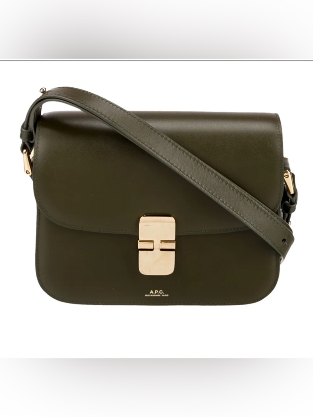 A.P.C. Olive Green “Grace” Leather Crossbody with Gold Clamp Closure